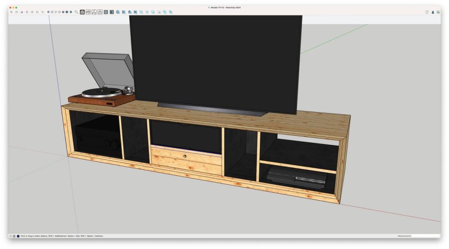 Construction du meuble TV en atelier